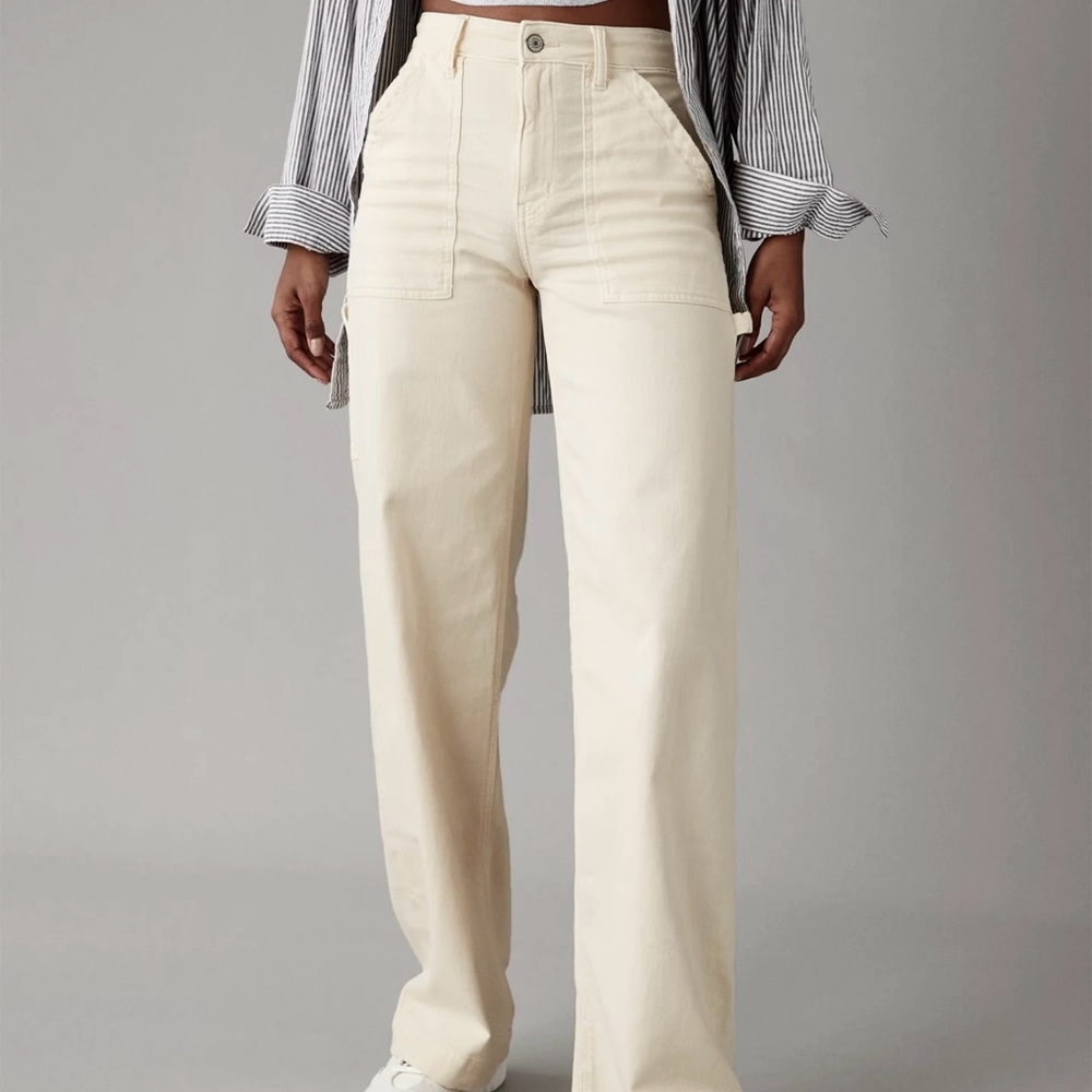 Cream Wide-Leg Pants